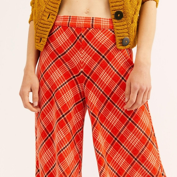 Free People Wonderland Wide Leg Plaid Pants Large - Picture 5 of 7